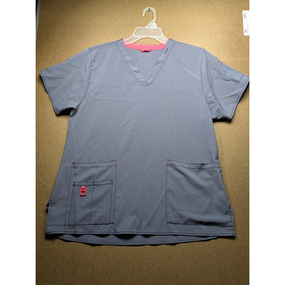 Carhartt Force Womens Scrub Top Large Gray V-Neck Short Sleeve Pockets Medical